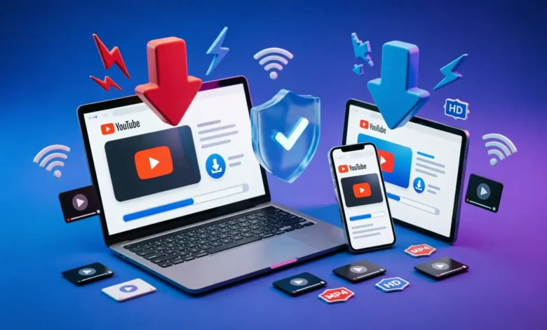 Infographic showing key factors to choose the best YouTube video downloader, including safety, speed, format options, and user interface.